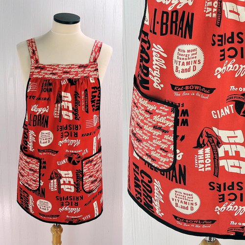 Vintage Kellogg's Cereal Pinafore with no ties, Relaxed Fit Smock with pockets, straps go straight over the shoulders, made-to-order XS- 5X