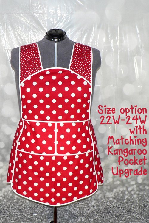 Red and White Polka Dot 50s Smock, relaxed fit apron (h-back apron) made-to-order XS to 4X with pocket options