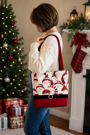 Santa Claus Tote with velvet belt and rhinestone buckle, Holiday Leopard Santa Shoulder Bag, handmade after order