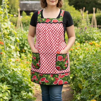 Watermelon Picnic Pinafore Apron with no ties, relaxed fit smock with pockets, retro farmhouse kitchen apron LAST ONE