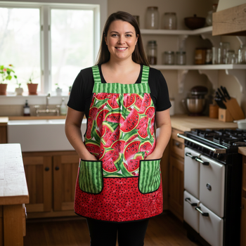 Summer Watermelon Pinafore with no tie (straps go straight over shoulder) relaxed fit smock with pockets, made to order from XS to 5X
