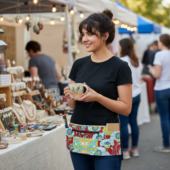 Pristine Poppy Multi-Pocket Apron for teachers, vendors, photographers, servers includes zipper money pocket 2 sizes
