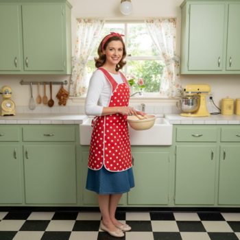 Red and White Polka Dot 50s Smock, relaxed fit apron (h-back apron) made-to-order XS to 4X with pocket options