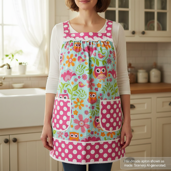 Bright Owls Pinafore Apron with no ties, Relaxed Fit Smock with pockets, made-to-order XS- Plus Size