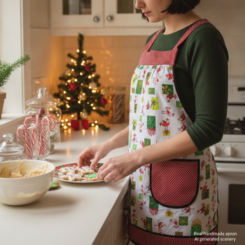 Holiday Tweets Scrapbuster Pinafore with no ties, relaxed fit smock with pockets, Christmas birds apron fits L-XL-2X SHIPS FAST