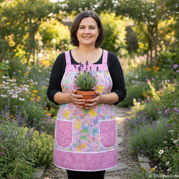 Pink Glitzy Butterflies Pinafore with no ties, relaxed fit smock apron with pockets, colorful with a bit of sparkle XS -5X