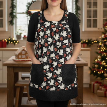Peace Doves Pinafore with no ties, relaxed fit smock with pockets fits L/XL/2X, Christmas baking apron ready to ship now
