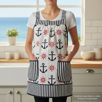 Nautical Stripe Pinafore with no ties (straps go straight over the shoulders), relaxed fit smock apron with pockets, made to order XS - 5X