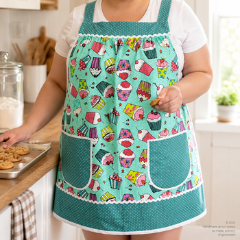 XS to 5X Teal Cupcakes Pinafore Apron with no ties, Relaxed Fit Smock with pockets,  handmade after order