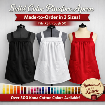 Custom Kona Cotton Pinafore Apron — XS through 5X | Choose Your Color | Handmade No-Tie Smock Apron with Pockets