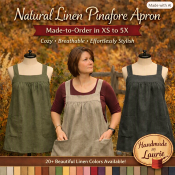 XS - 5X Natural LINEN Pinafore Apron with no ties (straps go straight over shoulders) Washed Linen Relaxed Fit Smock with pockets NEW colors