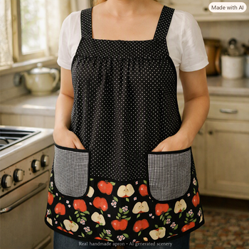 OOAK Apple Scrapbuster Pinafore with no ties (straps go straight over the shoulders) relaxed fit smock with pockets L/XL/2X ships now