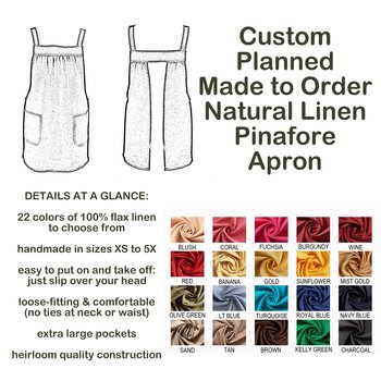 XS - 5X Natural LINEN Pinafore Apron with no ties (straps go straight over shoulders) Washed Linen Relaxed Fit Smock with pockets NEW colors