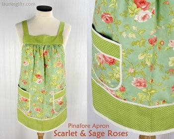 Scarlet & Sage Roses (in POND colorway) Pinafore Apron with no ties, relaxed fit smock with pockets, made to order XS - 5X