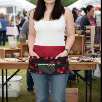 Sweet Cherry multi-pocket apron (with secure money pocket) great for teachers; waitress; ready to ship fits waist up to 40"