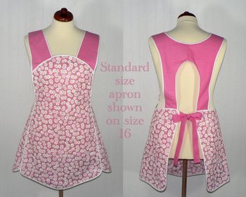 Retro 50s Smock (Daisies and Pin-dots in Pink) hostess apron, H-back style doesn't touch neck, XS - 5X