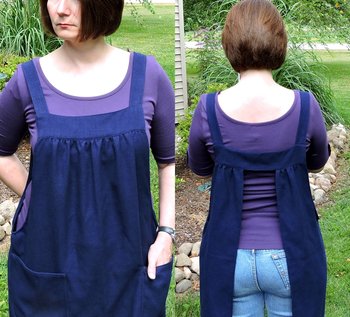 XS -5X Navy Blue Linen Pinafore Apron with no ties, prewashed linen, Relaxed Fit Smock with pockets, handmade after order by Laurie