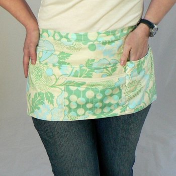 Multi-Pocket Apron with zipper money pocket for waitress, teachers, massage therapists, OOP Amy Butler Green Poppies 2 sizes made-to-order