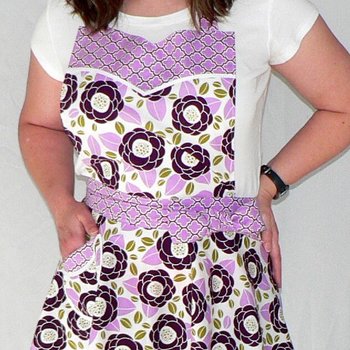 Lilac Bloom Twirly Skirt Apron, flirty kitchen apron; diner style; delightful party hostess accessory, Ready to Ship