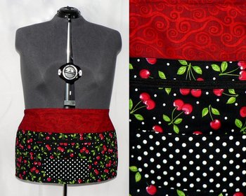 Black Cherries Multi-Pocket Apron with zipper, great for teachers, gardeners, servers, made after order in 2 sizes