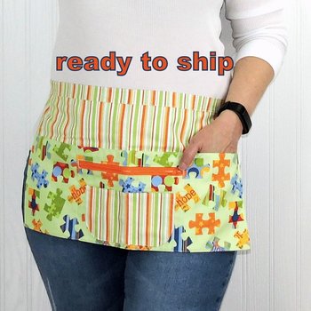 Pieces of Hope Autism Awareness Multi-Pocket Apron with zipper, (Teacher, Daycare, Pre-K) ready to ship fits waists up to 40 inches