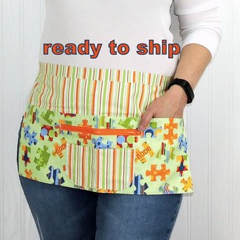 SHIPS FAST~ Autism Awareness (Teacher, Daycare, Pre-K) Multi-Pocket Apron with zipper-- ready to ship fits waists up to 40 inches