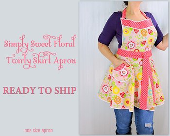 Simply Sweet Twirly Skirt Apron (pink floral apron) party hostess apron not available anywhere else, *one size* ready to ship