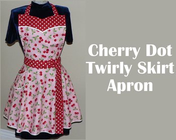 Pink Cherry Dot Twirly Skirt Apron (sweetheart neckline) flirty photo prop, retro diner apron with pocket, one size