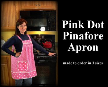 XS- 5X Pink Polka Dot Pinafore with no ties, relaxed fit smock with pockets, retro hostess apron handmade after order