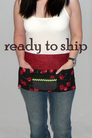 SHIPS FAST~ Sweet Cherry multi-pocket apron (with secure money pocket) great for teachers; waitress; ready to ship fits waist up to 40"
