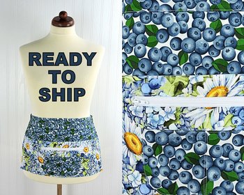 SHIPS FAST~ Blueberry multi-pocket apron, waist apron with money pocket, delightful teacher gift, ready to ship fits waists up to 40 inches