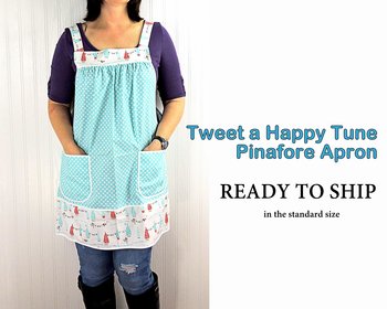 SHIPS FAST~ Tweet a Happy Tune Holiday Pinafore with no ties, relaxed fit smock with pockets, Christmas apron fits L-XL-2X ready to ship