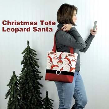 Santa Claus Tote with velvet belt and rhinestone buckle, Holiday Leopard Santa Shoulder Bag, handmade after order