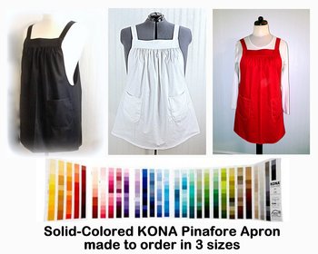Custom Planned XS-5X Pinafore Apron with no ties in solid colored KONA cotton, relaxed fit smock with pockets, choose your color
