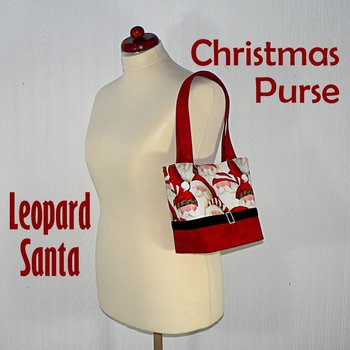 Leopard Santa Christmas Purse with velvet belt and rhinestone buckle, Cute Santa Bag, handmade after order