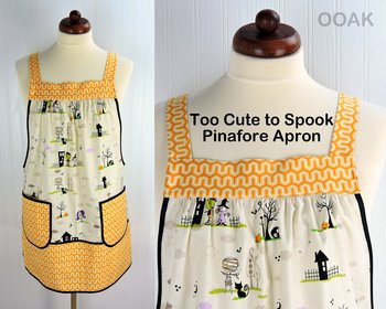 SHIPS FAST~ Too Cute to Spook Halloween Pinafore Apron with no ties fits L/XL/2X, relaxed fit smock with pockets ready to ship