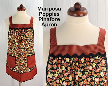 Mariposa Poppies Pinafore Apron with no ties, relaxed fit smock with pockets, fall colored apron