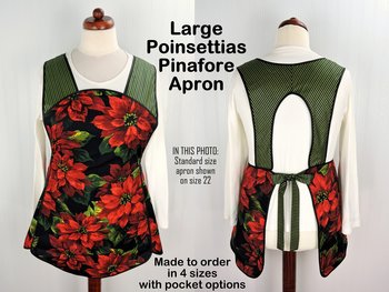 XS-4X Retro 50s Christmas Smock, Large Poinsettias on Black relaxed fit H-back apron with (optional) pockets