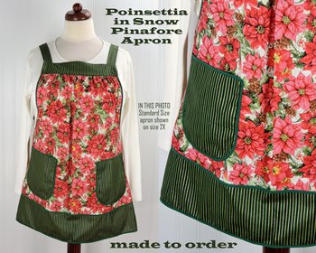 Poinsettia in Snow Pinafore with no ties, relaxed fit smock with pockets, red & green Christmas Floral Apron, LAST ONE made to order
