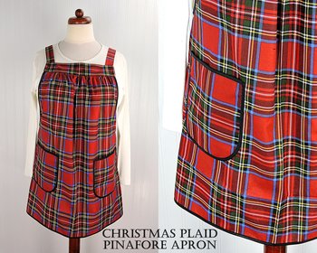 XS - 5X Christmas Plaid Pinafore with no ties, relaxed fit smock with pockets, handmade after order