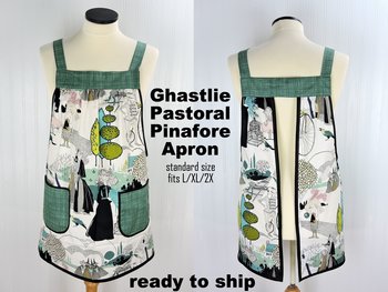 SHIPS FAST~ A Ghastlie Pastoral in Potion Blue Pinafore Apron with no ties fits L/XL/2X, relaxed fit smock with pockets ready to ship