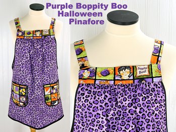 SHIPS FAST~ Purple Boppity Boo Halloween Pinafore Apron with no ties fits L/XL/2X, relaxed fit smock with pockets, ready to ship now