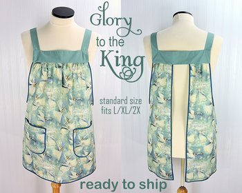 Glory to the King Pinafore with no ties, relaxed fit smock with pockets fits L/XL/2X, Christmas angels, baking apron ready to ship