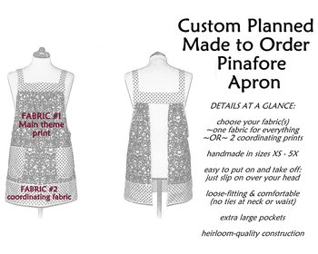 Customized Pinafore Apron (choose your own cotton fabrics) relaxed fit smock with pockets, made-to-order XS to 5X