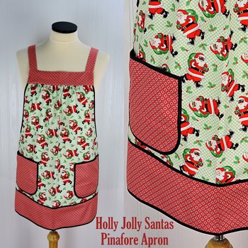 Holly Jolly Santa (on mint green) Pinafore with no ties, relaxed fit smock with pockets, Multi-Cultural Santas, made to order XS to 5X