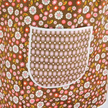 Indian Summer Brown Floral Pinafore, retro hostess apron, relaxed fit smock with pockets fits L/XL/2X, ready to ship