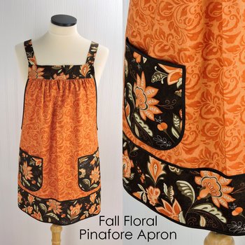 SHIPS FAST~ Fall Floral Pinafore Apron with no ties, relaxed fit smock with pockets, standard size fits L-XL-2X, ready to ship