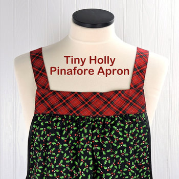 SHIPS FAST Tiny Holly Pinafore with no ties, relaxed fit smock with pockets, Holly and Plaid Christmas Apron, standard size fits L/XL/2X