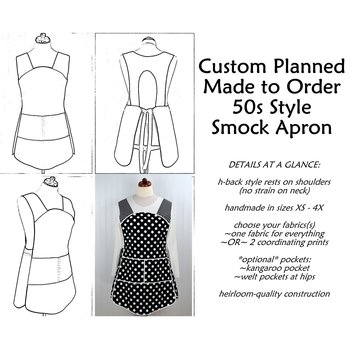 Customized 1950s Smock Apron, Retro H-Back Apron, Handmade Kitchen Apron- CHOOSE YOUR FABRIC- Vintage Style Cooking Apron, Gift for Baker