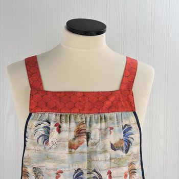 Rustic Roosters Pinafore with no ties, relaxed fit smock with pockets, straps go straight over the shoulders, made to order XS - 5X